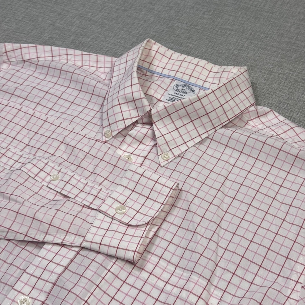 Brooks Brothers Regent Button-Down Shirt Mens XL White Pink Check Non-Iron